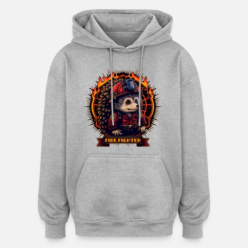 Pompier / Pompier / Hérisson - Sweat à capuche oversize unisexe - gris chiné