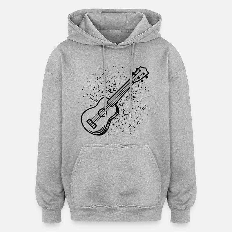Dessin de ukulélé - Sweat à capuche oversize unisexe - gris chiné