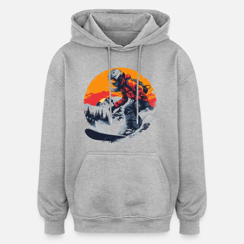 Graphique du snowboarder - Sweat à capuche oversize unisexe - gris chiné