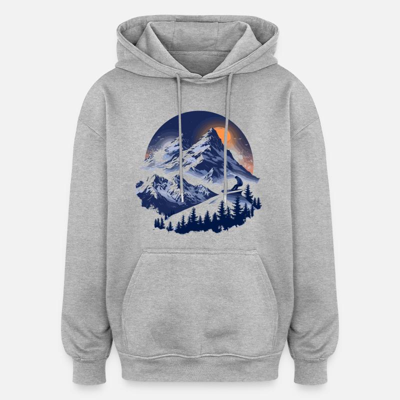 Graphismes de snowboard - Sweat à capuche oversize unisexe - gris chiné