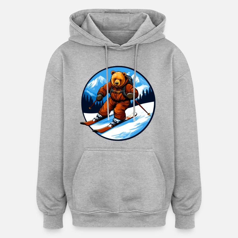 Ours de ski - Sweat à capuche oversize unisexe - gris chiné
