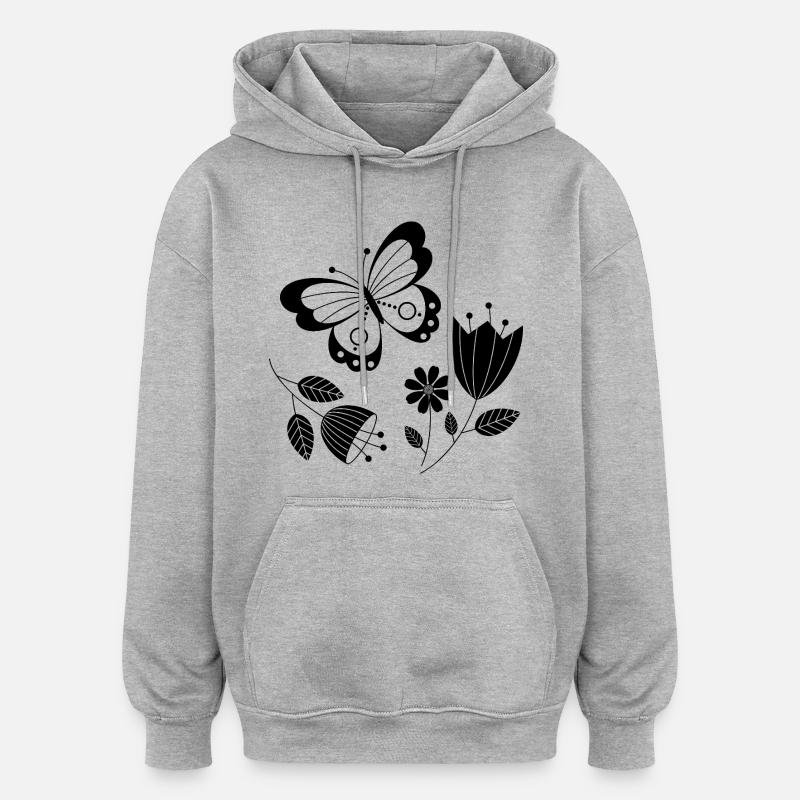 Papillon avec des fleurs - Sweat à capuche oversize unisexe - gris chiné