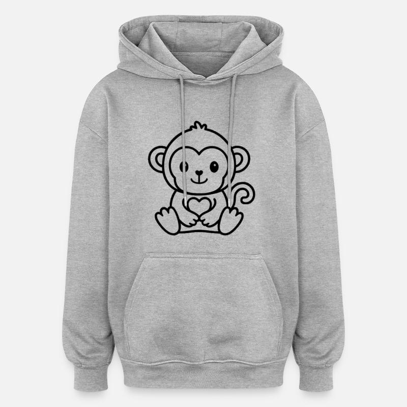 Cute Monkey Outline Tee - Oversized Unisex Hoodie - heather grey