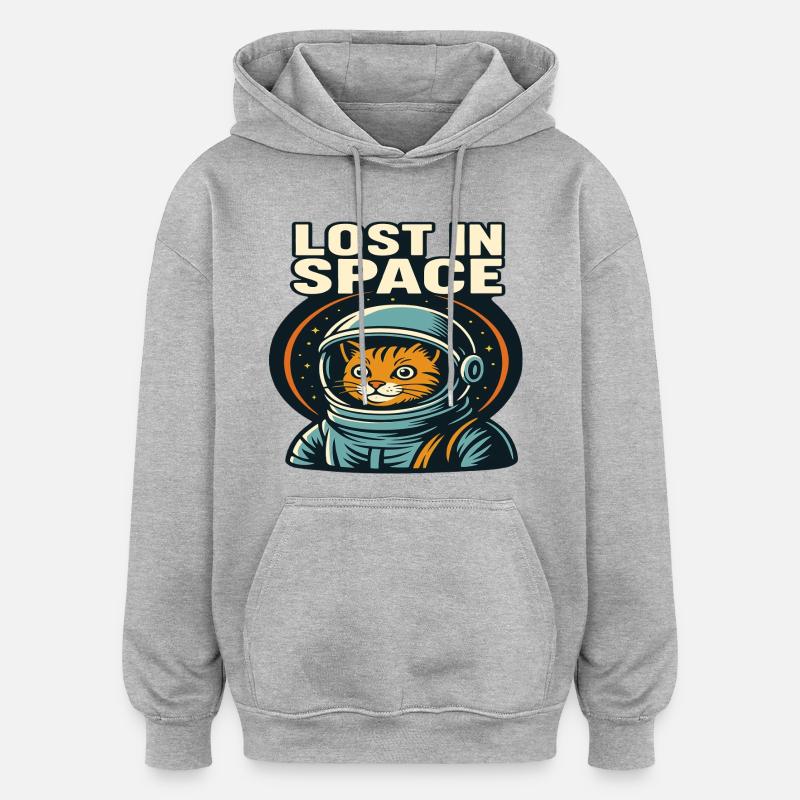 Perdu dans l’espace Katzen Astronaut Design - Sweat à capuche oversize unisexe - gris chiné