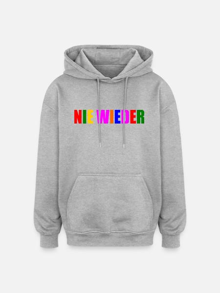 Nie wieder - Oversized Unisex Hoodie - Grau meliert