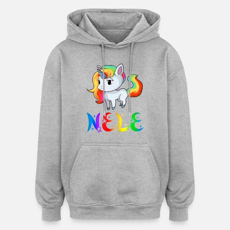 Nele Einhorn - Oversized Unisex Hoodie - Grau meliert