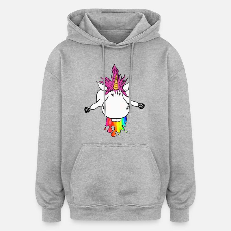 Regenbogen Einhorn Farbklecks Regenbogenkotze - Oversized Unisex Hoodie - Grau meliert