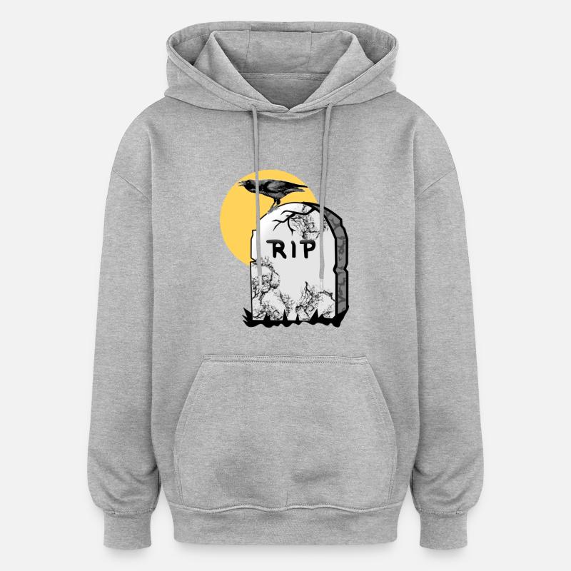 Grabstein mit Krähe - Oversized Unisex Hoodie - Grau meliert