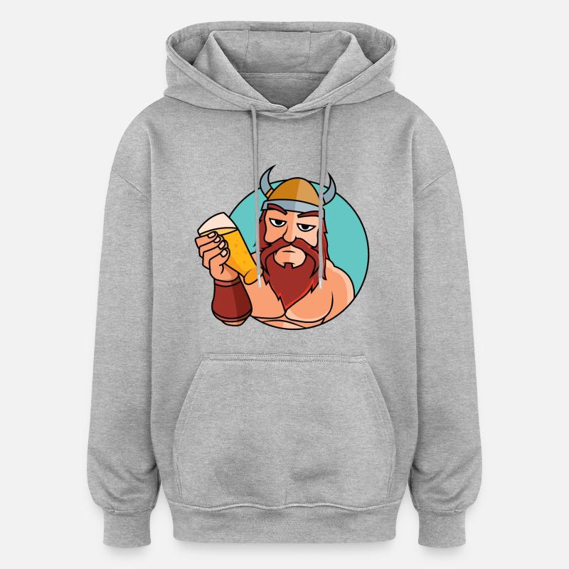 Wikinger mit Bierglas - Oversized Unisex Hoodie - Grau meliert