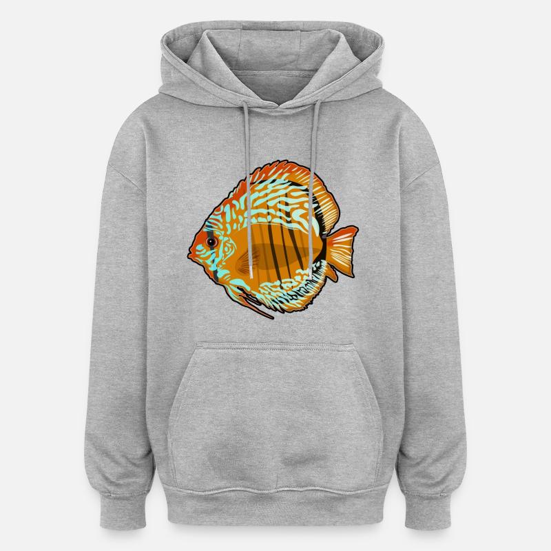 Dessin d’aquarium de discus - Sweat à capuche oversize unisexe - gris chiné