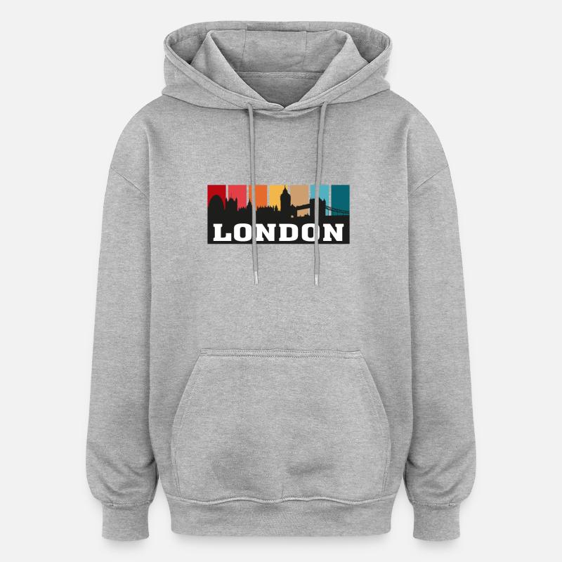 Londres Angleterre Voyage Skyline Souvenir Silhouette - Sweat à capuche oversize unisexe - gris chiné