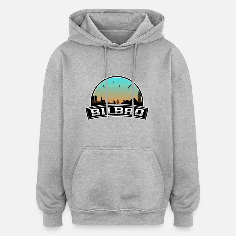 Bilbao Espagne Skyline Souvenir Espagnol - Sweat à capuche oversize unisexe - gris chiné