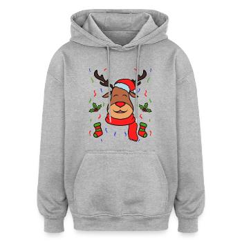 Rennais Noël décorations - Sweat à capuche oversize unisexe - gris chiné - Devant - Noah (186cm)
