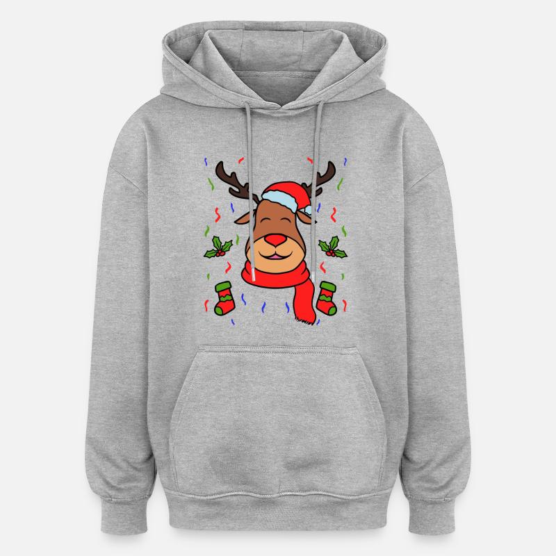 Rennais Noël décorations - Sweat à capuche oversize unisexe - gris chiné