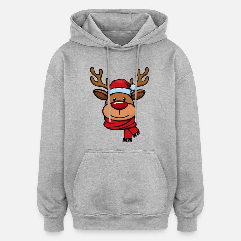 Noël Xmas le visage de renne - Sweat à capuche oversize unisexe - gris chiné