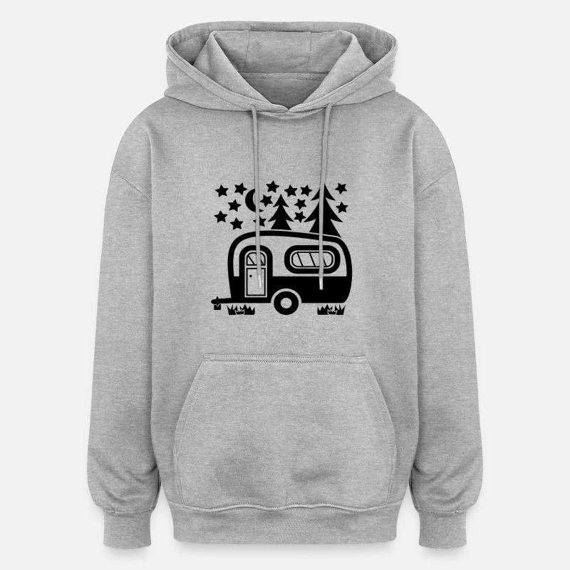 Drôles de citations de camping, Caravane - Sweat à capuche oversize unisexe - gris chiné