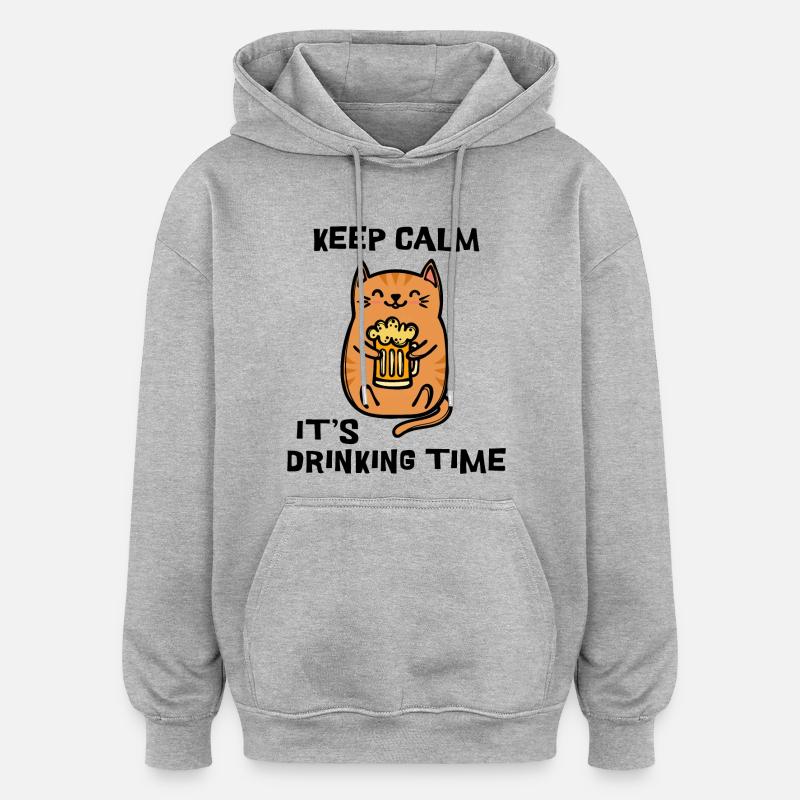 Fest Beer Statement Boisson Cat - Sweat à capuche oversize unisexe - gris chiné