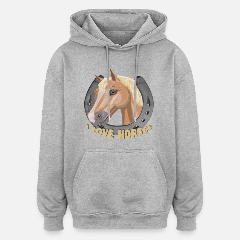 J’aime les chevaux cheval cheval - Sweat à capuche oversize unisexe - gris chiné