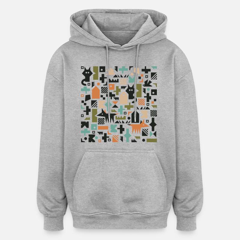 Cat fox bird pattern l multicolour - Oversized Unisex Hoodie - heather grey