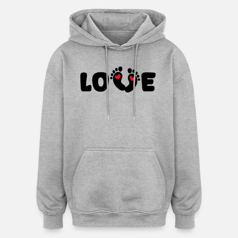 Enceinte Coeur Bébé Pieds Grossesse Mère - Sweat à capuche oversize unisexe - gris chiné