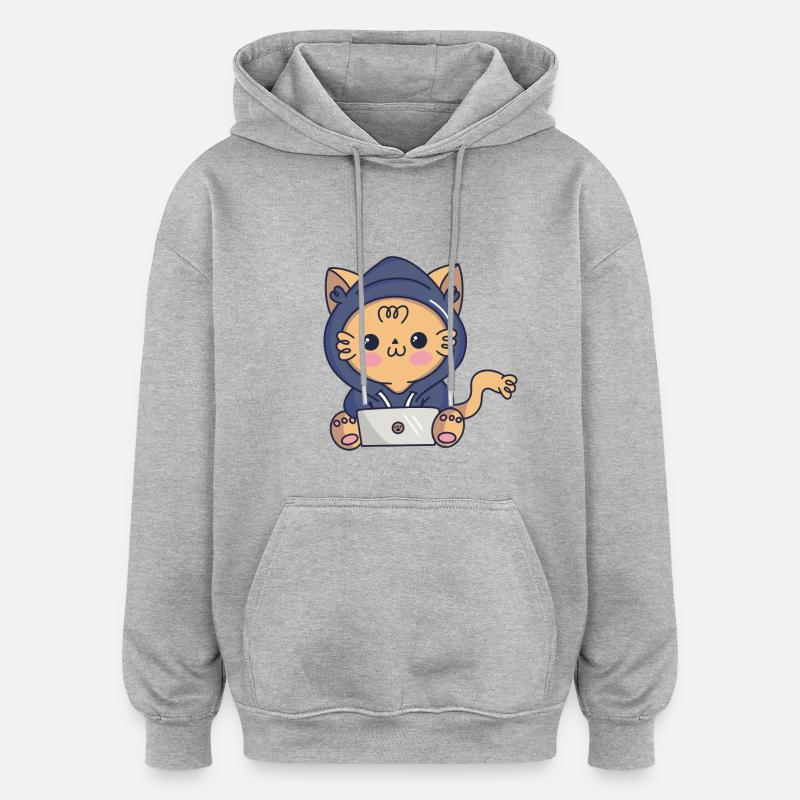 Cat-cker - Sweat à capuche oversize unisexe - gris chiné