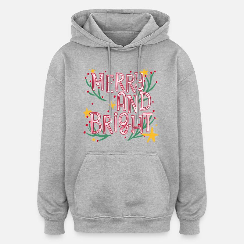 Merry and Bright Festive Script - Sweat à capuche oversize unisexe - gris chiné