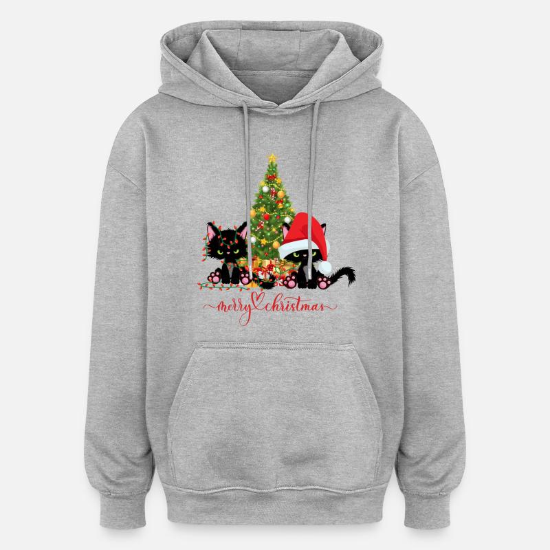 Chats de Noël - Sweat à capuche oversize unisexe - gris chiné