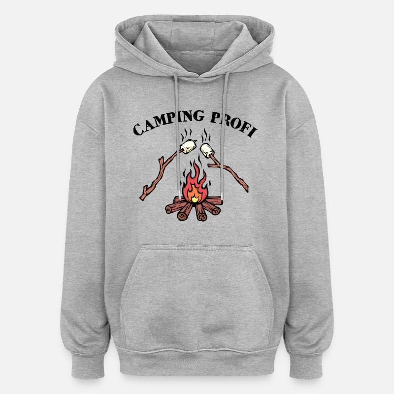 Camping Lagerfeuer Statement Wanderer Campingplatz - Oversized Unisex Hoodie - Grau meliert