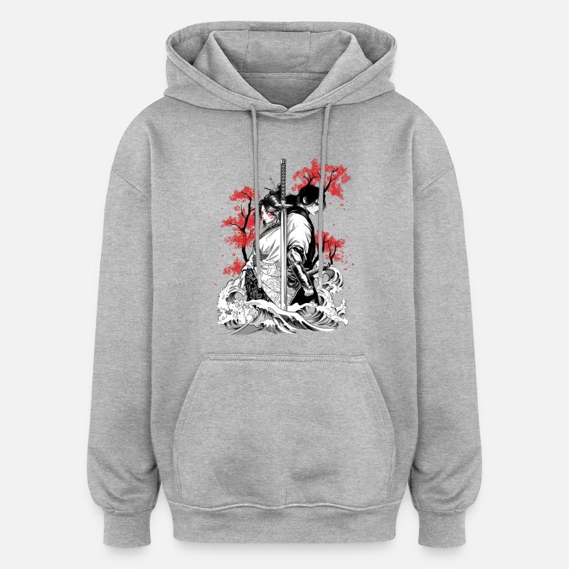 Âmes de samouraï entrelacées - Sweat à capuche oversize unisexe - gris chiné