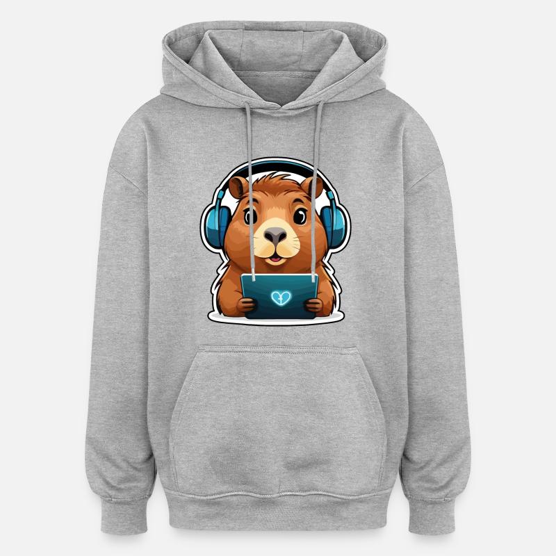 Capybara mit Computer - Oversized Unisex Hoodie - Grau meliert