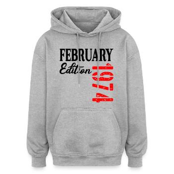53 Jahre alt – Geburtstag Februar 1974 - Oversized Unisex Hoodie - Grau meliert - Vorne - Noah (186cm)