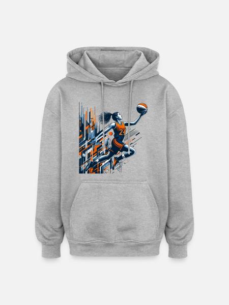 Kvinde Basketball Dunking Design - Oversize unisex hoodie - grå meleret