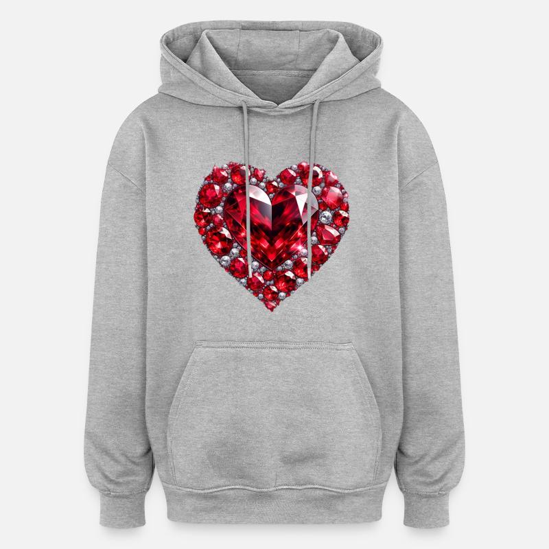 Ruby d'amour en cristal - Sweat à capuche oversize unisexe - gris chiné