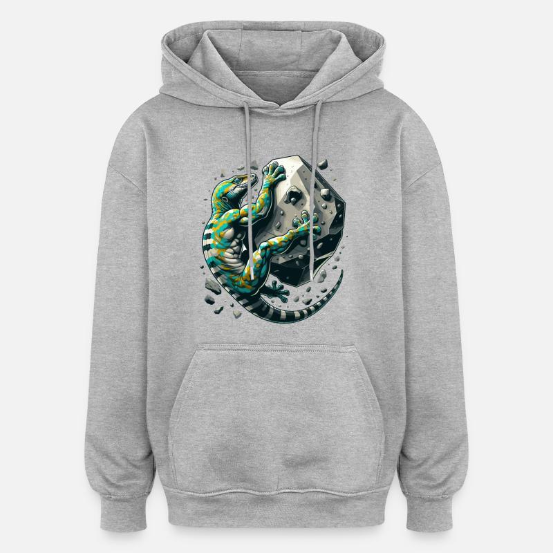 Bouldering Gecko Muscles cadeau - Sweat à capuche oversize unisexe - gris chiné