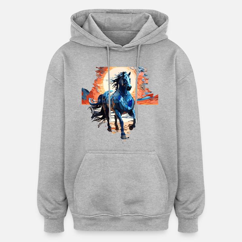 Illustration élégante de cheval bleu - Sweat à capuche oversize unisexe - gris chiné