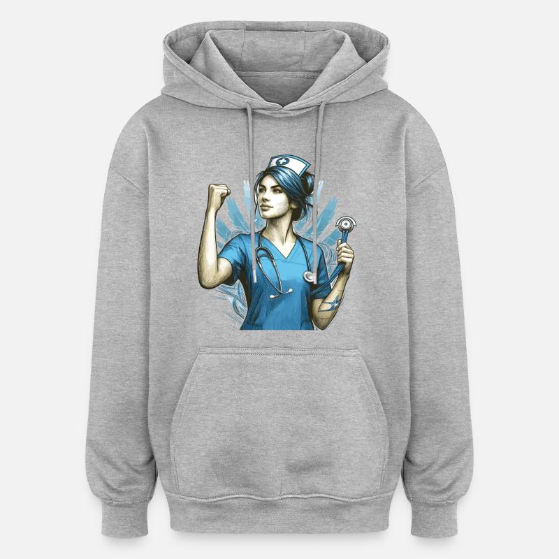 Krankenschwester Siegespose Geschenk - Oversized Unisex Hoodie - Grau meliert