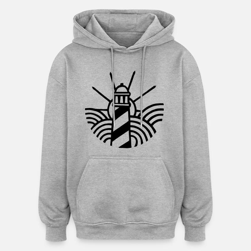 Le phare noir et l'océan - Sweat à capuche oversize unisexe - gris chiné