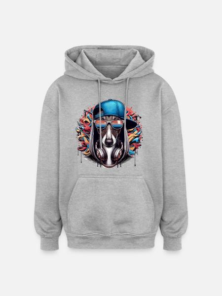 Greyhound Gangsta Dog Graffiti Gift - Oversized Unisex Hoodie - heather grey