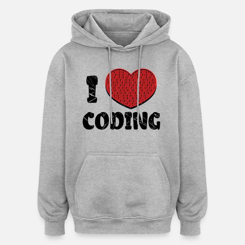 Script de code Debug Heart Statement - Sweat à capuche oversize unisexe - gris chiné