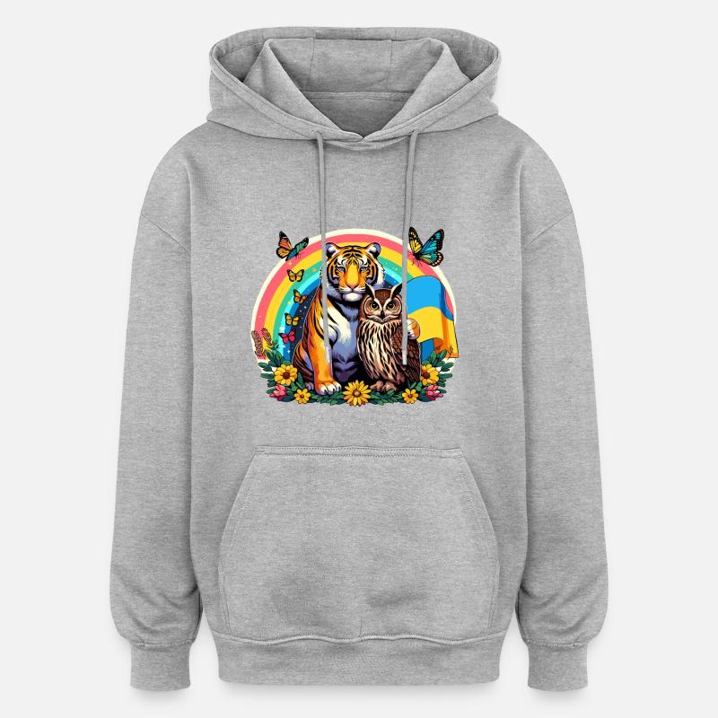 Tiger Eule Regenbogen - Oversized Unisex Hoodie - Grau meliert