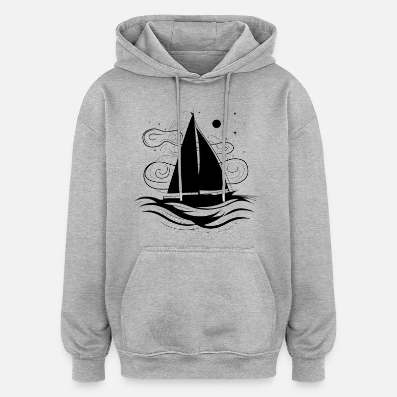 Croquis de navigation - Sweat à capuche oversize unisexe - gris chiné