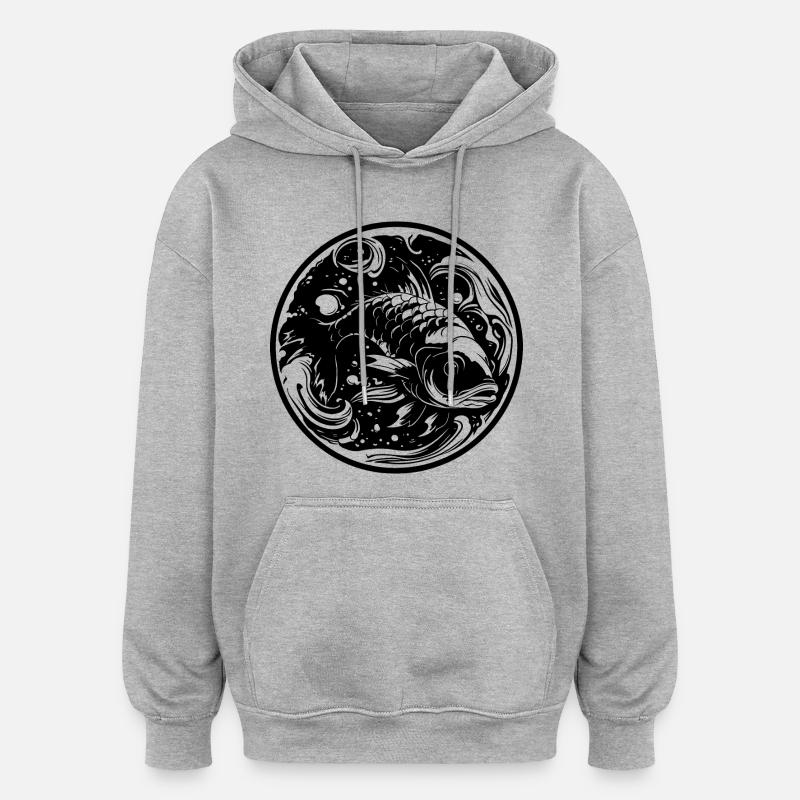 Dessin de poisson - Sweat à capuche oversize unisexe - gris chiné