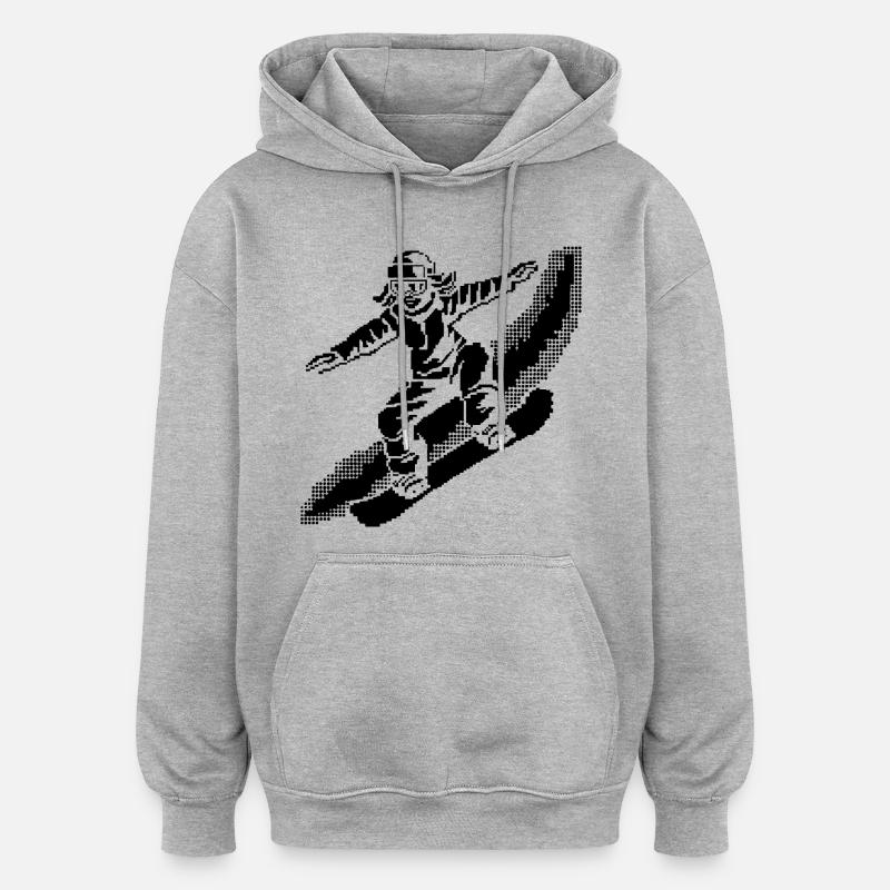 Snowboarder Pixel Art - Sweat à capuche oversize unisexe - gris chiné