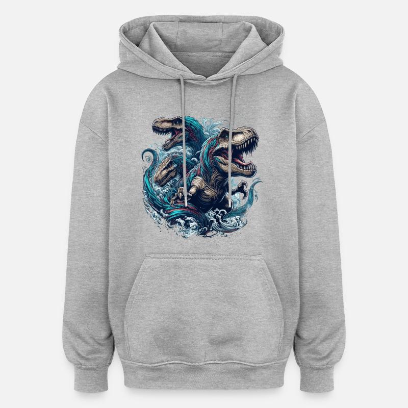 Brüllendes T-Rex Trio Dinosaurier Geschenk - Oversized Unisex Hoodie - Grau meliert