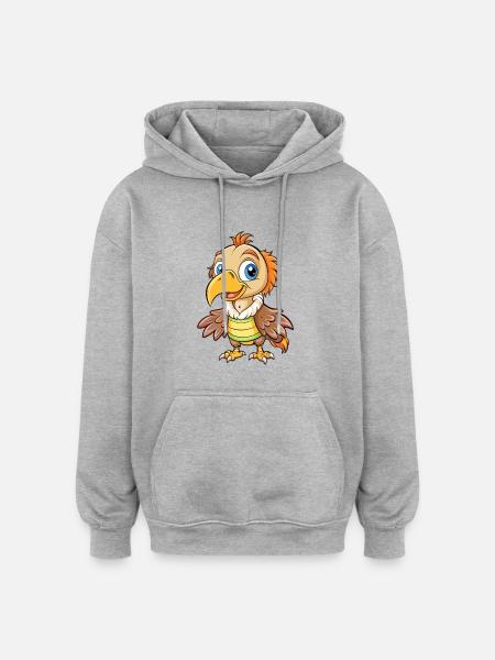vautour mignon personnage de dessin animé Kawaii Clipart - Sweat à capuche oversize unisexe - gris chiné
