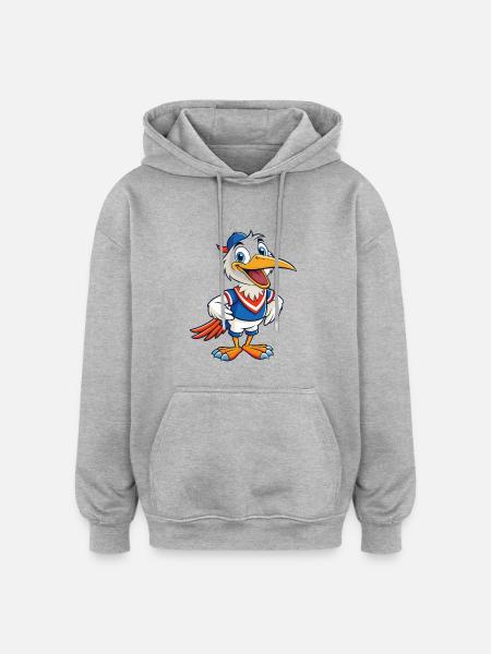 Cicogna carino personaggio dei cartoni animati Kawaii Clipart - Felpa con cappuccio unisex oversize - grigio melange