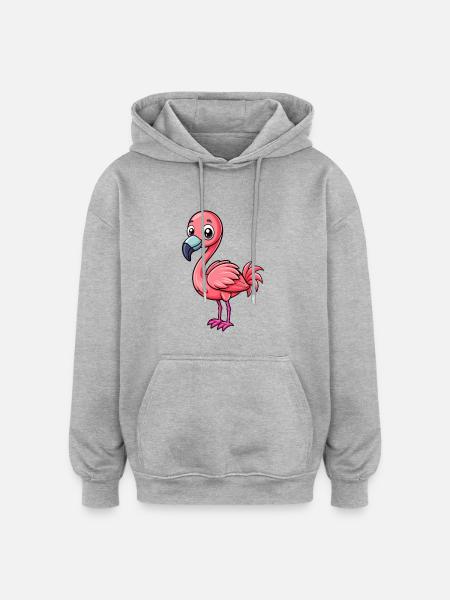 flamingo, sød, tegneseriefigur, kawaii Clipart - Oversize unisex hoodie - grå meleret