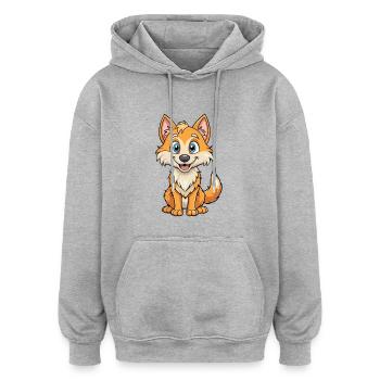 Wolf Cute Cartoon Character Kawaii Clipart - Oversized Unisex Hoodie - heather grey - Front - Noah (186cm)