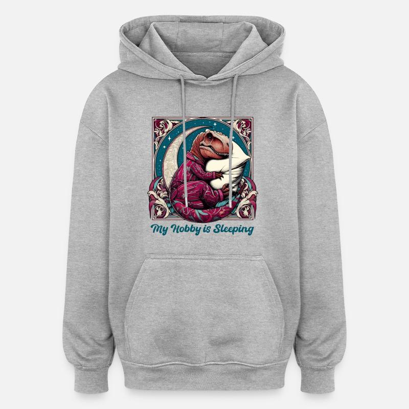 T-Rex Sleeping Hobby Cadeau - Sweat à capuche oversize unisexe - gris chiné