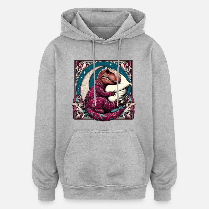 T-Rex Sleeping Hobby Cadeau - Sweat à capuche oversize unisexe - gris chiné